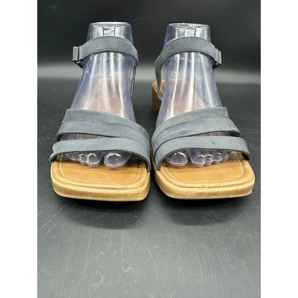 Liz Claiborne LizFlex Micki Navy Blue Leather Wedge Sandals Womens 7.5 M Strappy